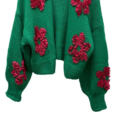 Davi & Dani Women's Blossom Knit Cardigan In Green, Pink In Multi