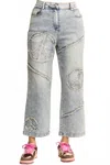 Davi & Dani Women's Busy Bee Pant In Light Denim In Gray