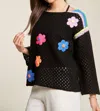 Davi & Dani Women's Crochet Flower Patched Sweater - Plus In Black In Black
