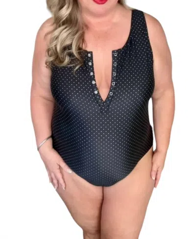 Davi & Dani Women's Dot One Piece Swimsuit In Navy In Blue