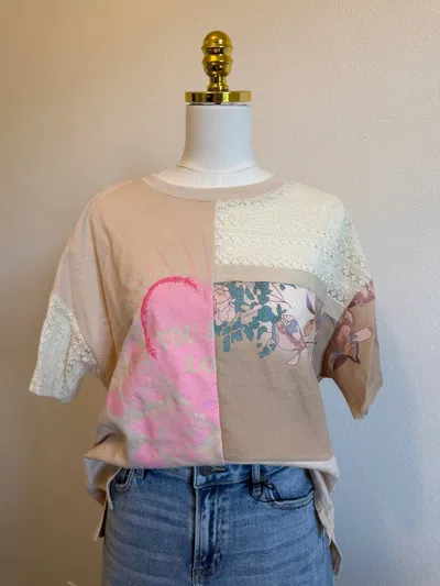 Davi & Dani Women's Patchwork Lace Tee In Beige