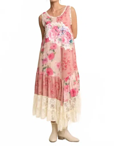 Davi & Dani Women's Print Flower Patchwork Lace Tiered Dress In Pink Multi