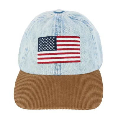 David & Young American Flag Embroidered Denim Cap With Contrast Brim In Blue
