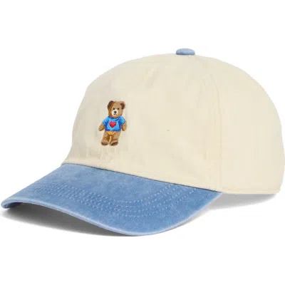 David & Young Bear With Heart Two Tone Baseball Cap In Denim Blue