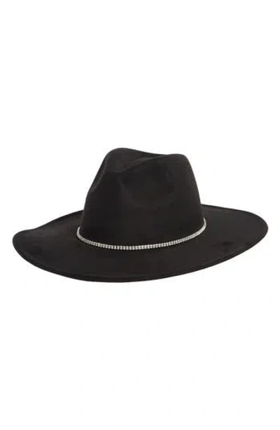 David & Young Bling Band Faux Suede Panama Hat In Black