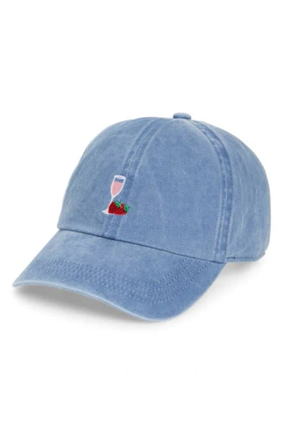 David & Young Champagne Strawberry Embroidered Cotton Baseball Cap In Blue