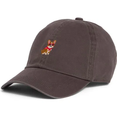 David & Young Corgi Embroidered Washed Baseball Cap In Charcoal