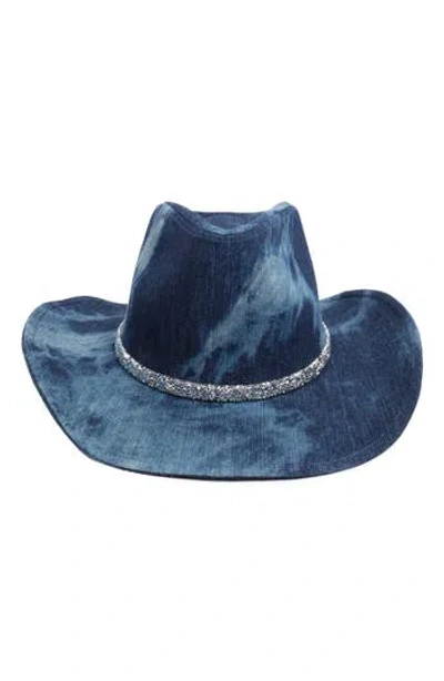 David & Young Denim Bling Cowboy Hat In Blue