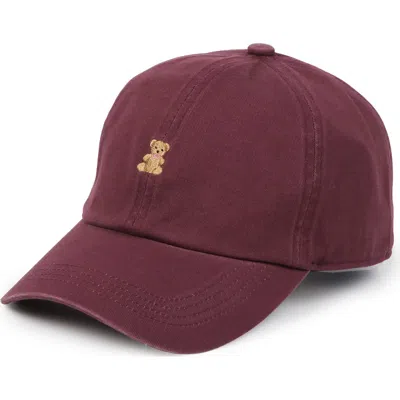 David & Young Embroidered Bear Cotton Adjustable Baseball Cap In Burgundy