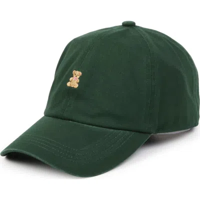 David & Young Embroidered Bear Cotton Adjustable Baseball Cap In Green