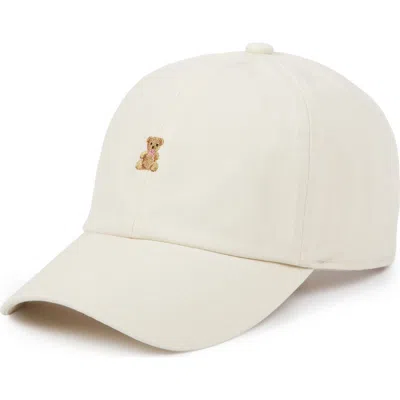 David & Young Embroidered Bear Cotton Adjustable Baseball Cap In White