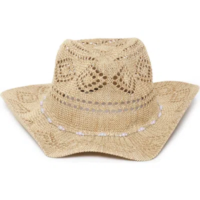 David & Young Faux Pearl Chain Woven Cowboy Hat