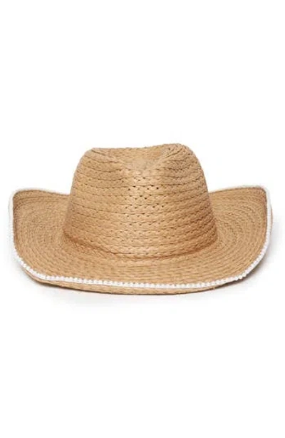 David & Young Faux Pearl Trim Woven Cowboy Hat