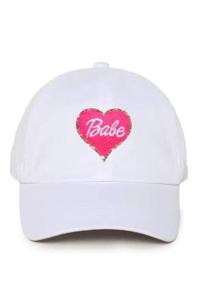 David & Young Faux Shearling Babe Patch Baseball Cap In White