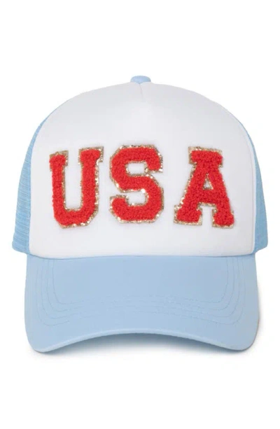 David & Young Faux Shearling Usa Trucker Hat In Light Blue