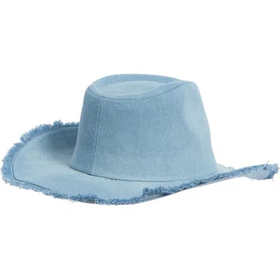 David & Young Frayed Denim Cowboy Hat In Blue