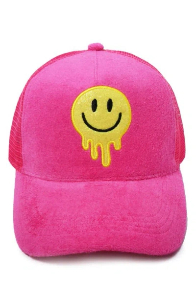 David & Young Glitter Melting Smiley Embroidered Baseball Cap In Pink