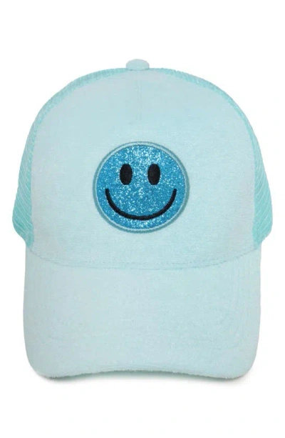 David & Young Glitter Smiley Patch Baseball Cap In Blue