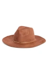 David & Young Gold Band Faux Suede Panama Hat In Brown