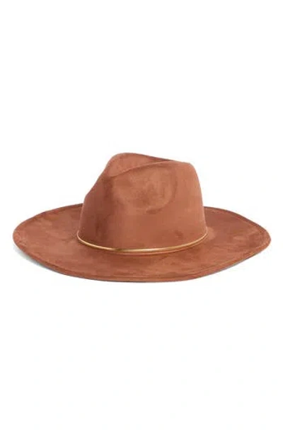 David & Young Gold Band Faux Suede Panama Hat In Brown