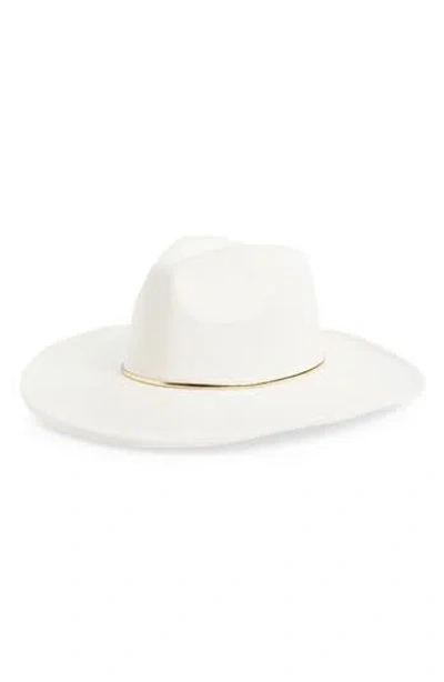 David & Young Gold Band Faux Suede Panama Hat In White