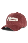 David & Young 'mama' Chenille Patch Corduroy Baseball Cap In Burgundy