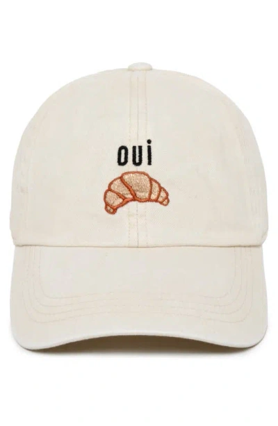David & Young Oui Croissant Embroidered Cotton Baseball Cap In Neutral