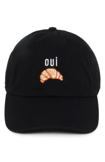 David & Young Oui Croissant Embroidered Cotton Baseball Cap In Black