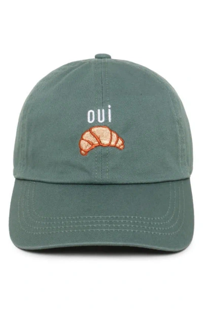 David & Young Oui Croissant Embroidered Cotton Baseball Cap In Green