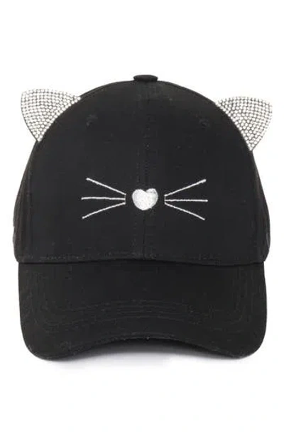 David & Young Rhinestone Cat Ear Baseball Cap In Black