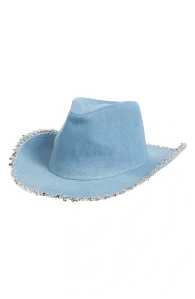 David & Young Sequin Edge Denim Cowboy Hat In Blue