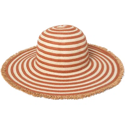 David & Young Stripe Fringe Floppy Hat In Brown