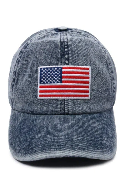 David & Young Usa Flag Patch Cotton Baseball Cap In Blue