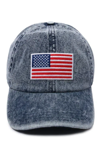 David & Young Usa Flag Patch Cotton Baseball Cap In Navy