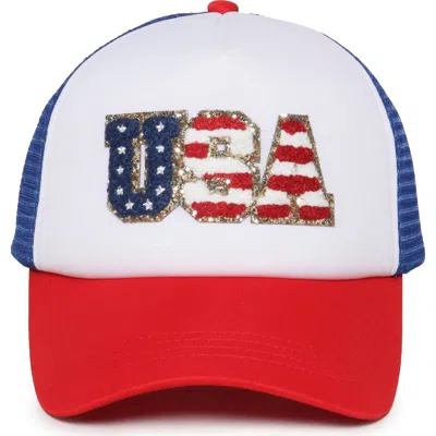 David & Young Usa Flag Patch Trucker Hat In White