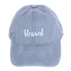 David & Young Women's Blessed Embroidered Denim Baseball Cap Hat In Grey