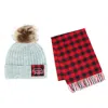 David & Young Women's Mama Bear Winter Beanie And Matching Buffalo Plaid Scarf Set In Grey