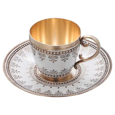 Pre-owned David Andersen Antique Norwegian Silver Cloisonné Enamel Demitasse Cup & Saucer Set In Multi