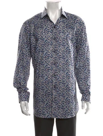 Pre-owned David August Floral Print Long Sleeve Shirt In Blue