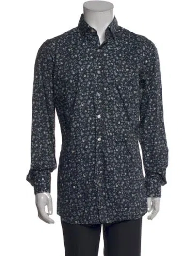 Pre-owned David August Floral Print Long Sleeve Shirt In Blue