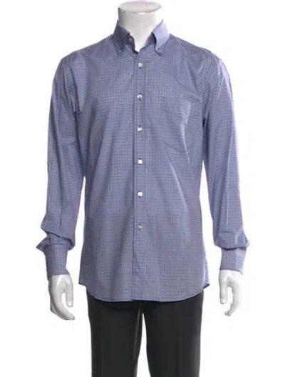 Pre-owned David August Plaid Print Long Sleeve Dress Shirt In Blue