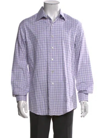Pre-owned David August Plaid Print Long Sleeve Shirt In Purple