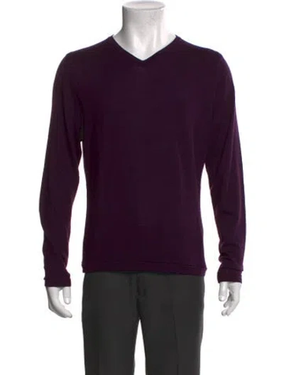 Pre-owned David August V-neck Long Sleeve T-shirt In Purple