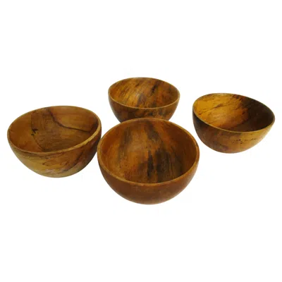 Pre-owned David Auld Organic Mango Wood Bowl Set Crafted In Haiti In Brown