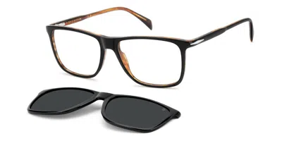 David Beckham Db 1234/c With Clip-on 05k/m9 Occhiali Da Vista Neri Per Uomo (solo Montatura) In Black On Striped Brown