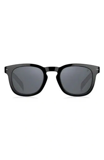 David Beckham Eyewear 49mm Round Sunglasses In Black/silver Mirror