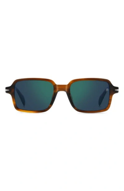 David Beckham Eyewear 51mm Rectangular Sunglasses In Brown Horn/green Sp