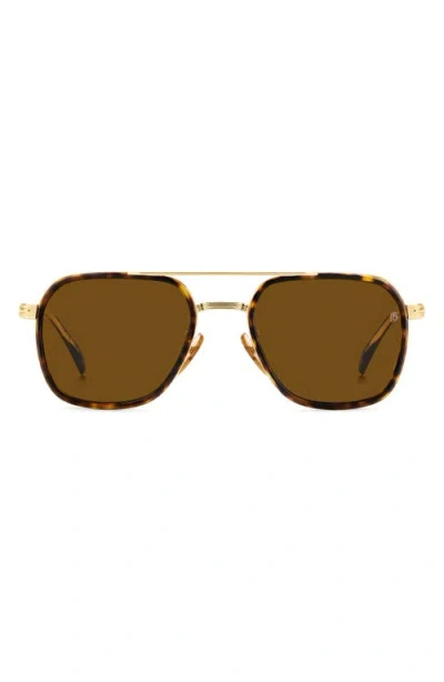 David Beckham Eyewear 54mm Avaitor Sunglasses In Havana Gold/brown
