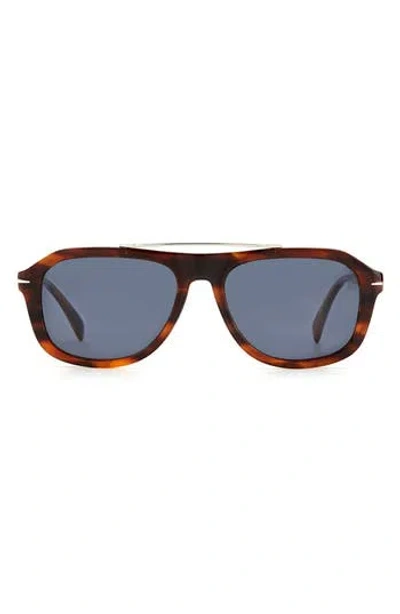 David Beckham Eyewear 54mm Aviator Sunglasses In Brown Horn/blue
