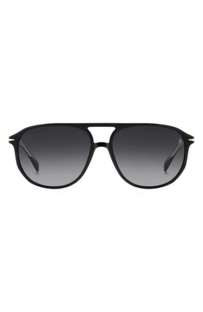 David Beckham Eyewear 58mm Aviator Sunglasses In Black/dark Grey Sf